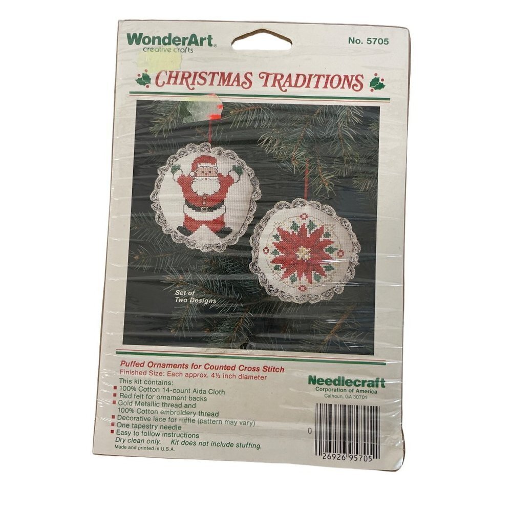 WonderArt Counted Cross Stitch Puffy Christmas Ornaments Set of 2‎ #5705